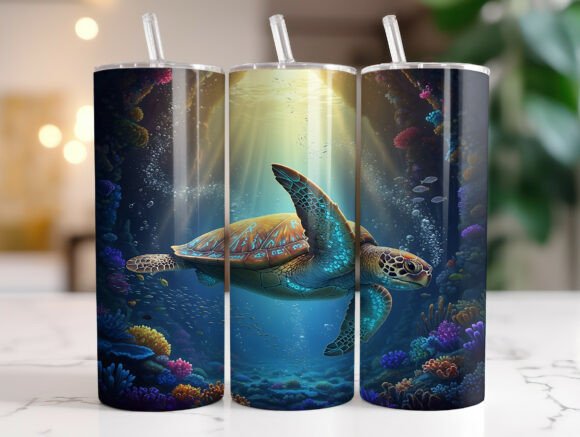 20oz Sea Turtle Ocean Reef Tumbler Wraps Graphics