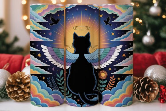 Black Cat Angel Pet Memorial Tumbler Wraps & Graphics