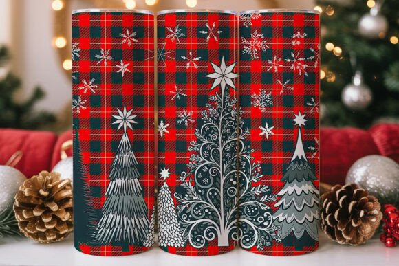 Black White Plaid Christmas Tumbler Wraps Graphics