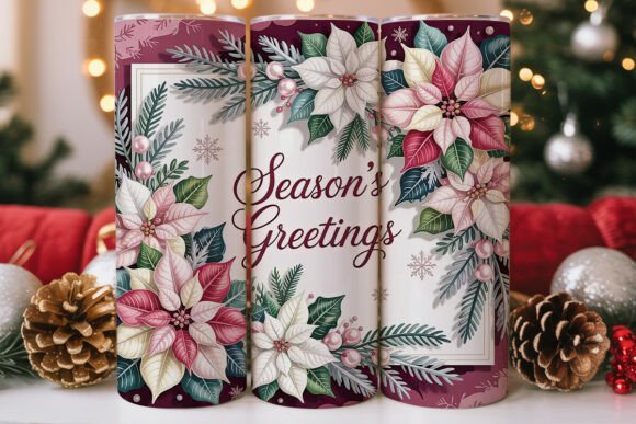 Blush Grey Poinsettia 20oz Tumbler Wrap Graphics