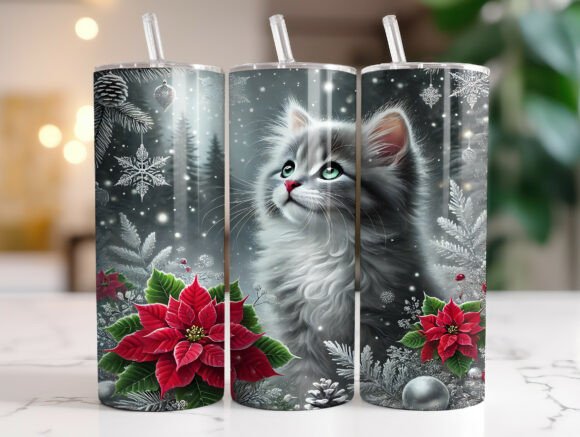 Christmas Kitten Floral Tumbler Wrap