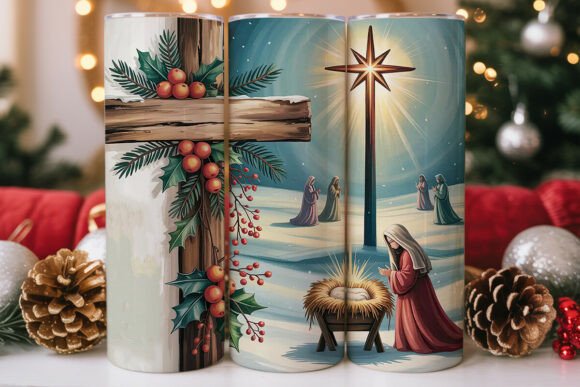 Christmas Nativity Cross Tumbler Wrap Graphics
