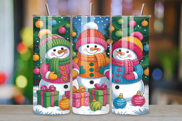 Cute Christmas Snowman Tumbler Wrap Graphics