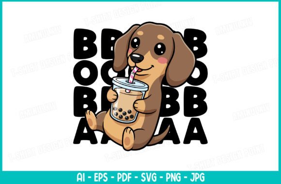 Cute Dachshund Boba Tea Graphic for T-Shirt Designs