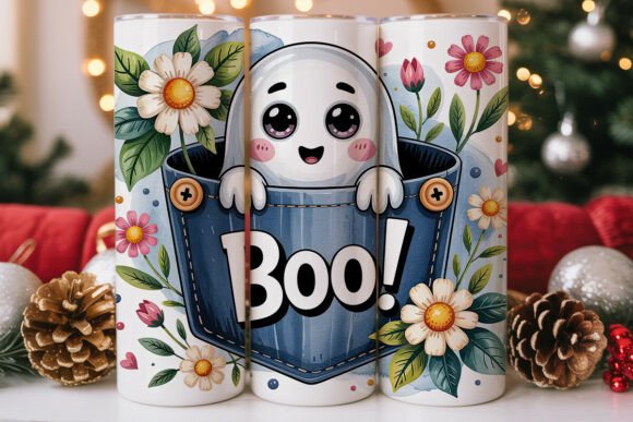 Cute Ghost Boo Denim 20oz Tumbler Wrap Graphics