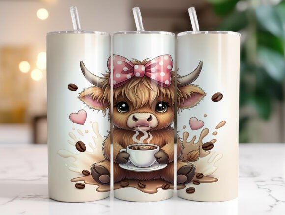 Cute Highland Cow Graphics: Tumbler Wraps for Designers