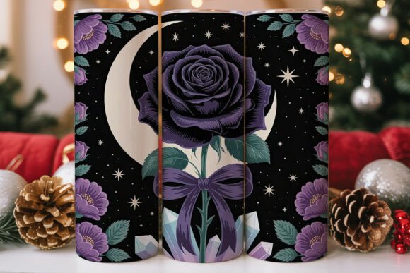 Dark Floral Moon Goth Tumbler Wrap Graphics