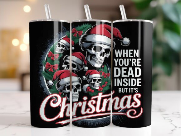 Dead Inside Christmas Skull Graphics for Tumbler Wraps