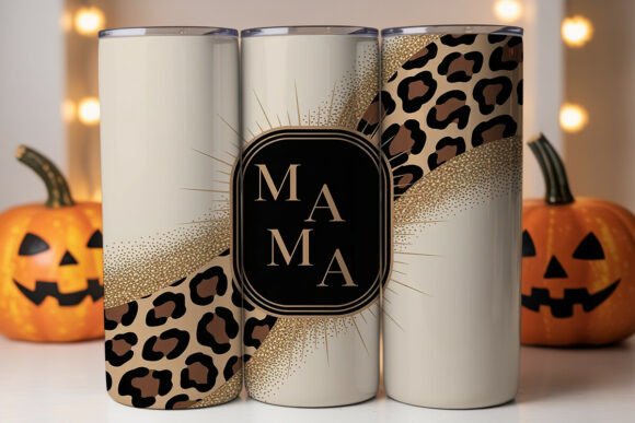 Gold Glitter Leopard Mama Tumbler Graphics