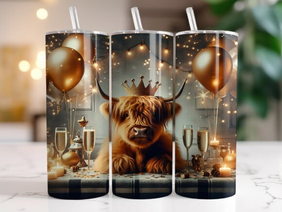 Highland Cow New Year Tumbler Wrap: Graphics & Tumbler Wraps