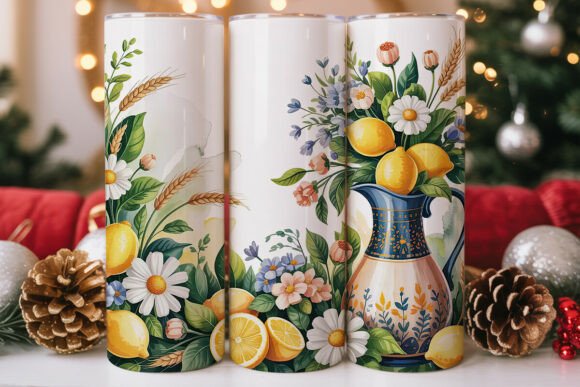 Lemon Floral Ceramic Pitcher Tumbler Graphics & Tumbler Wraps