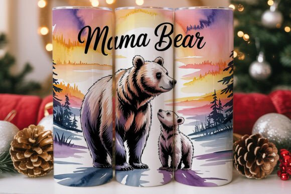 Mama Bear Sunset Watercolor Tumbler Wraps Graphics