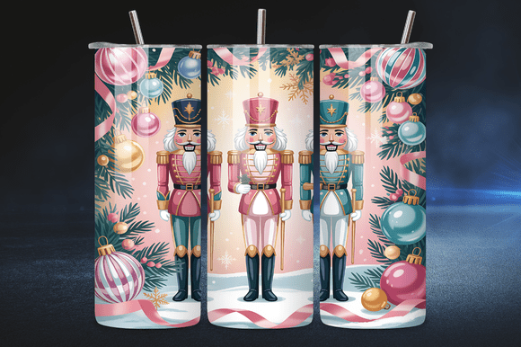 Pastel Pink Nutcracker Christmas Tumbler Wraps Graphics