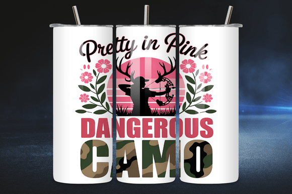 Pink Camo Hunting Girl Graphics for Tumbler Wraps