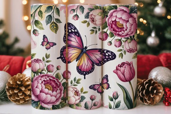 Pink Floral Butterfly Leopard Tumbler Wraps Graphics
