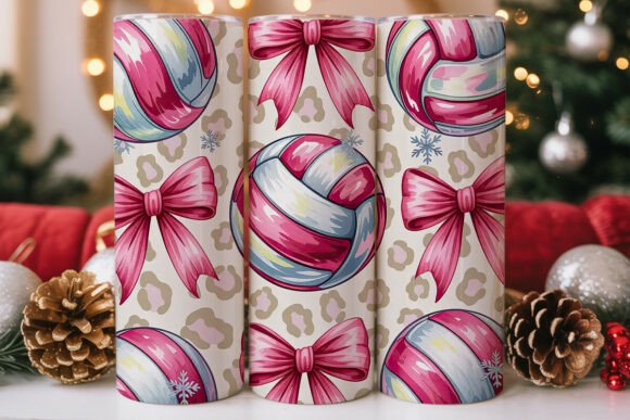 Pink Leopard Volleyball Bows Tumbler Graphics for Tumbler Wraps