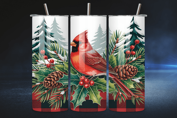 Plaid Christmas Red Cardinal Tumbler Graphics & Wraps