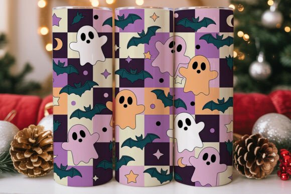 Spooky Cute Checkerboard Ghosts Tumbler Wraps