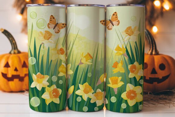 Spring Daffodils Butterflies Tumbler Graphics & Tumbler Wraps