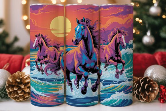 Vibrant Horses Sunset: Tumbler Wraps & Graphics